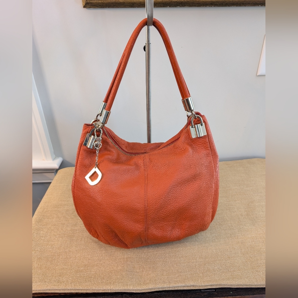 DKNY Pebbled Leather Hobo Bag Burnt Orange Good Preowned Condition